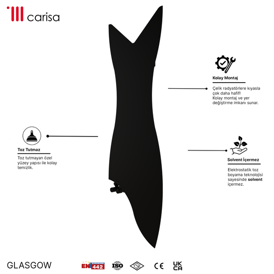 Carisa Glasgow Dikey İnce Tasarım Çelik Radyatör Modern Tasarım Antrasit