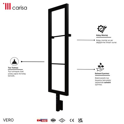 Carisa Vero Paslanmaz Çelik Elektrikli Havlupan - Mat Siyah