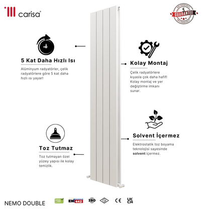 Carisa Nemo Double Alüminyum Radyatör Beyaz Standart Bağlantı