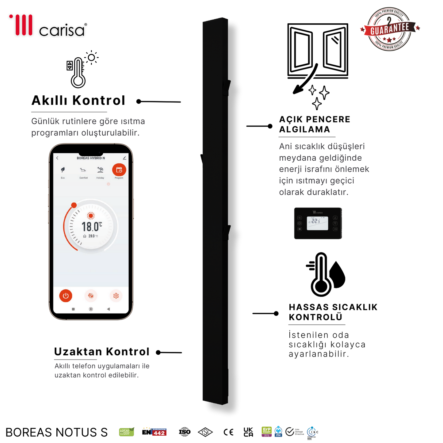 Carisa Boreas Notus S Dikey Elektrikli Radyatör Modern Tasarım Siyah