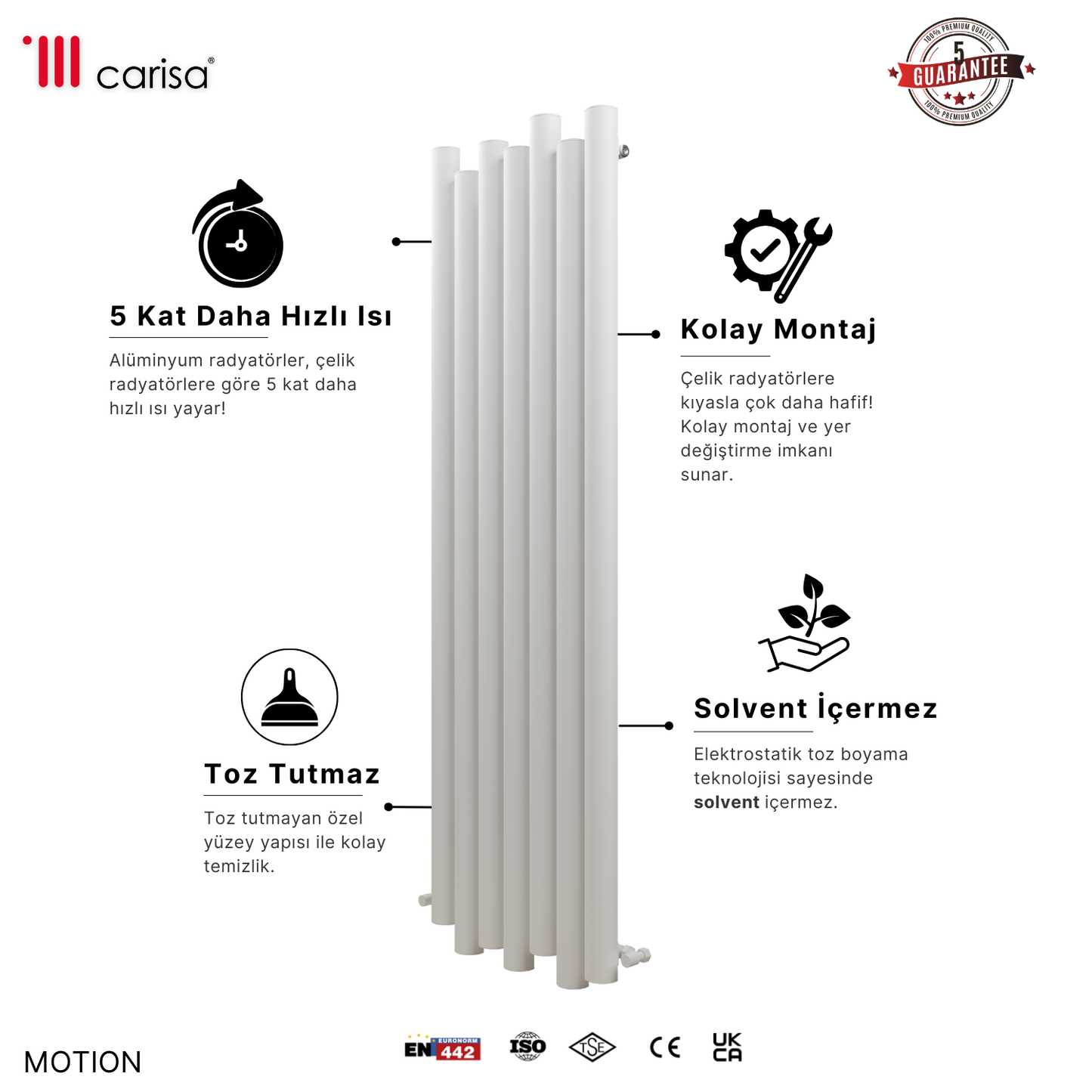 Carisa Motion Dikey Alüminyum Radyatör Modern Tasarım Beyaz