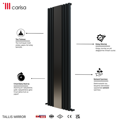 Carisa Tallis Mirror Dikey Alüminyum Radyatör Modern Tasarım Siyah - Carisa