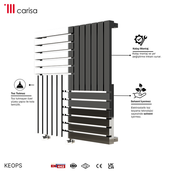Carisa Keops Yatay Paslanmaz Çelik Radyatör Modern Tasarım Ayna Polisaj