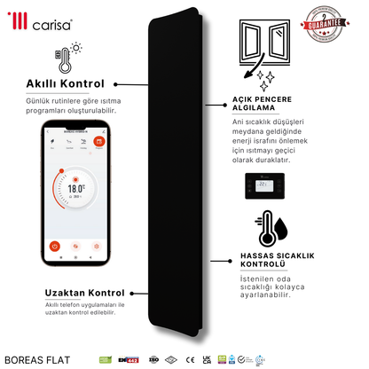 Carisa Boreas Flat Dikey Elektrikli Radyatör Modern Tasarım Siyah