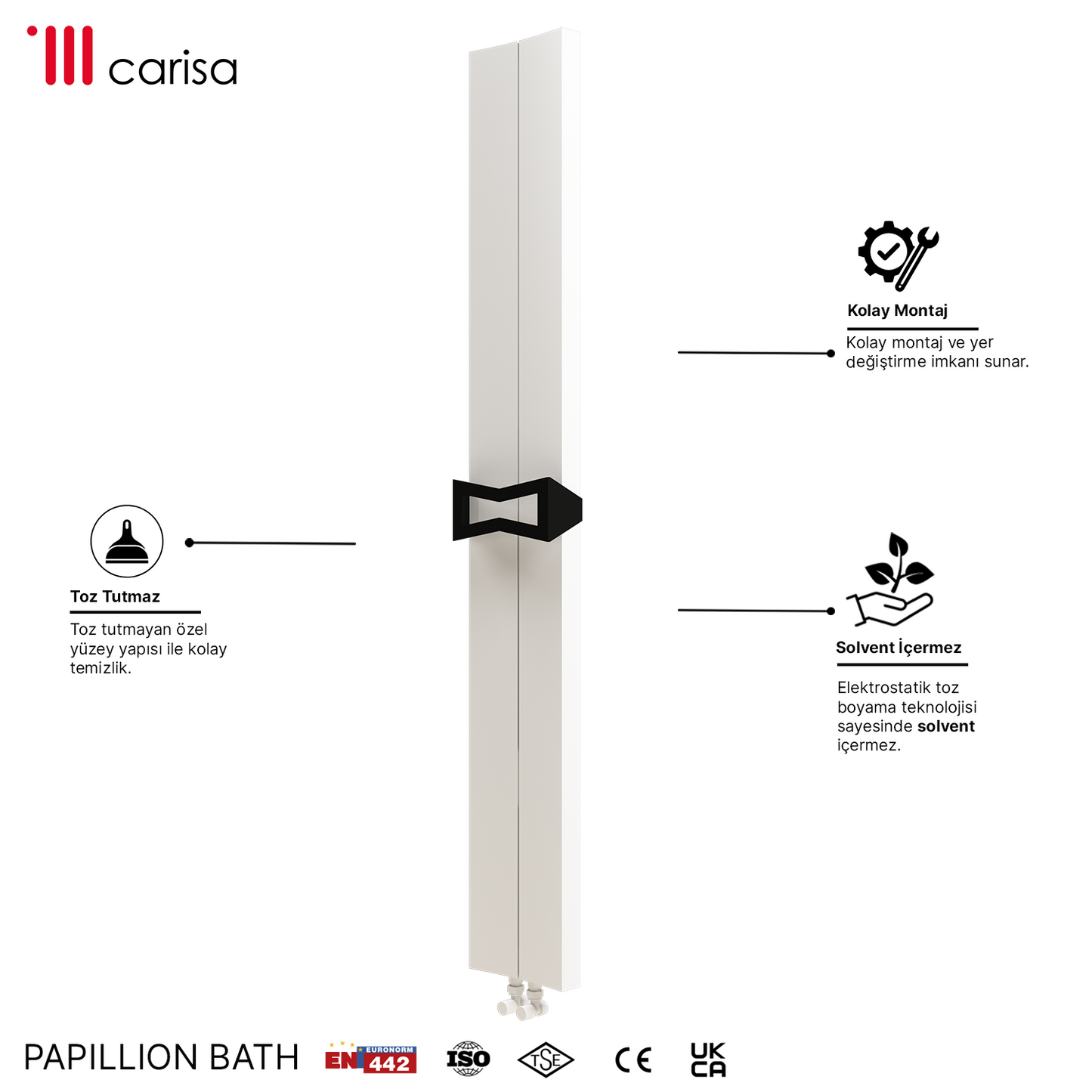 Carisa Papillion Bath Alüminyum Havlupan Modern Tasarım Beyaz