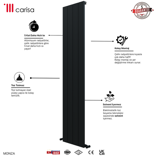 Carisa Monza Dikey Alüminyum Radyatör Modern Tasarım Antrasit