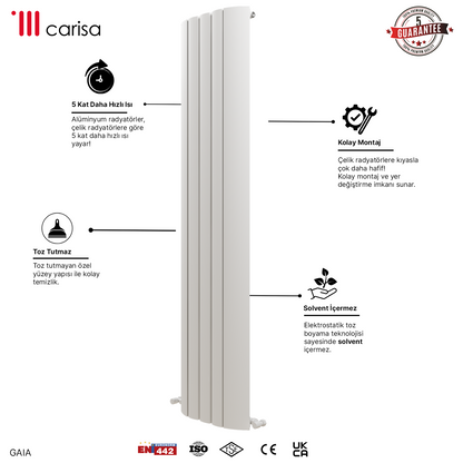 Carisa Gaia Dikey Alüminyum Radyatör Modern Tasarım Beyaz