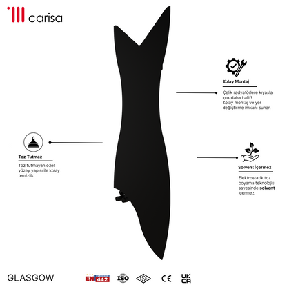 Carisa Glasgow Dikey İnce Tasarım Çelik Radyatör Modern Tasarım Siyah