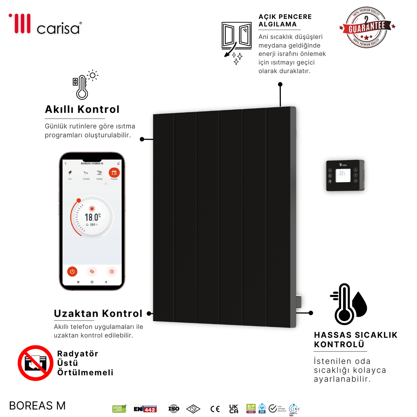 Carisa Boreas M Yatay Elektrikli Radyatör Modern Tasarım Siyah
