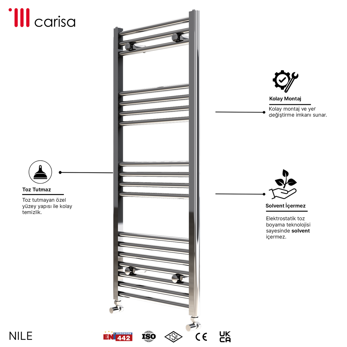 Carisa Nile Elektrikli Çelik Havlupan Antrasit Dijital Fişli Kit - 80×60 cm (300 watt)