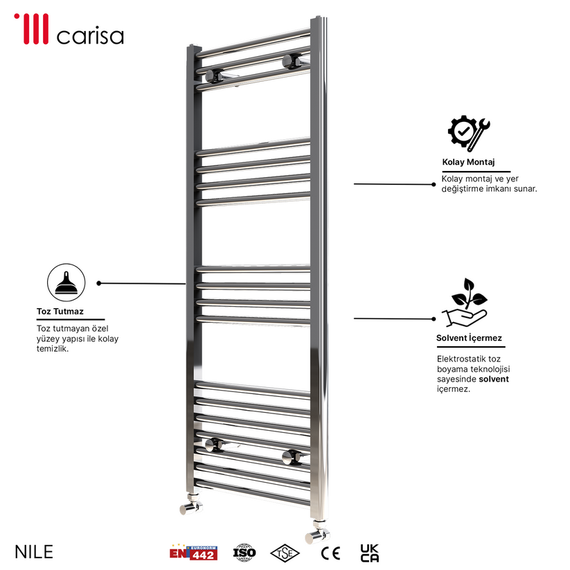 Carisa Nile Elektrikli Çelik Havlupan Antrasit Dijital Fişli Kit - 80×60 cm (300 watt)