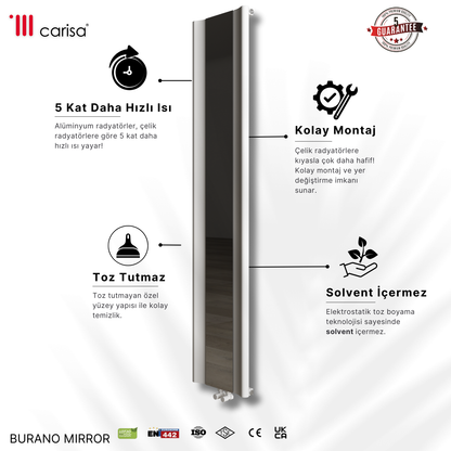 Carisa Burano Mirror Dikey Alüminyum Radyatör Modern Tasarım Beyaz