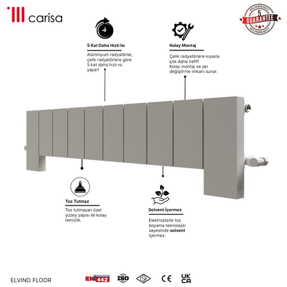 Carisa Elvino Floor Yatay Alüminyum Radyatör Modern Tasarım Beyaz