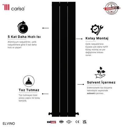 Carisa Elvino Alüminyum Radyatör Siyah Standart Bağlantı