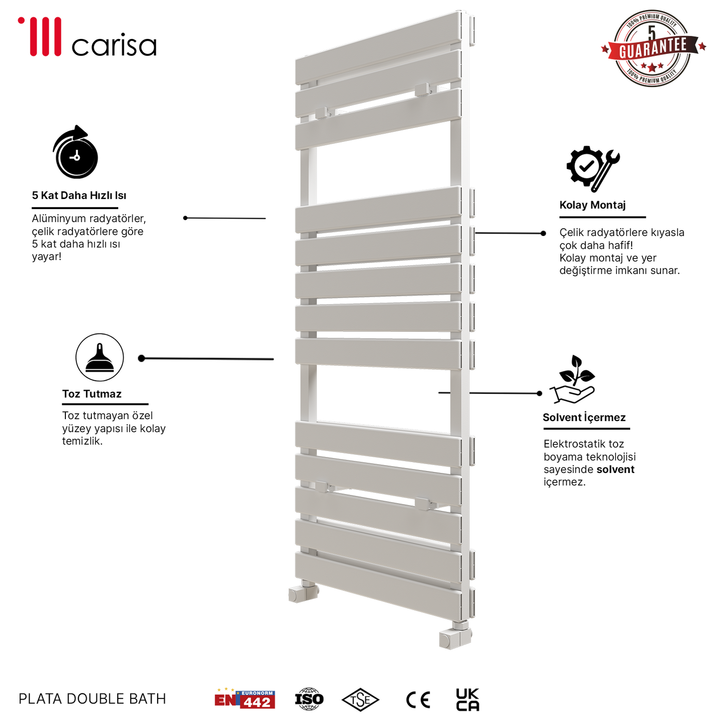 Carisa Plata Double Bath Alüminyum Havlupan Modern Tasarım Beyaz