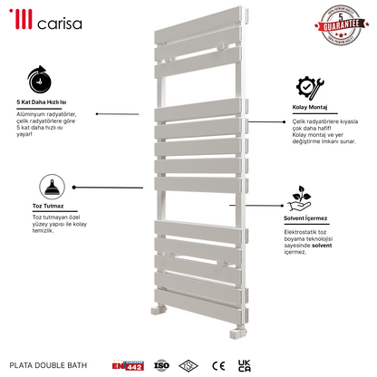 Carisa Plata Double Bath Alüminyum Havlupan Modern Tasarım Beyaz