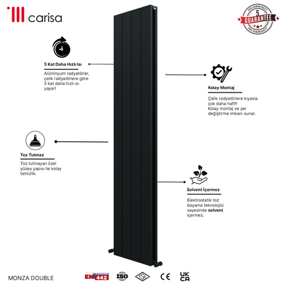 Carisa Monza Dikey Alüminyum Radyatör Modern Tasarım Antrasit