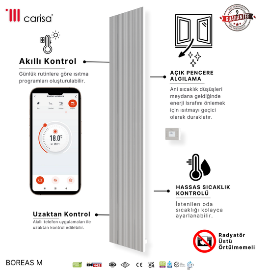 Carisa Boreas M Dikey Elektrikli Radyatör Modern Tasarım Beyaz