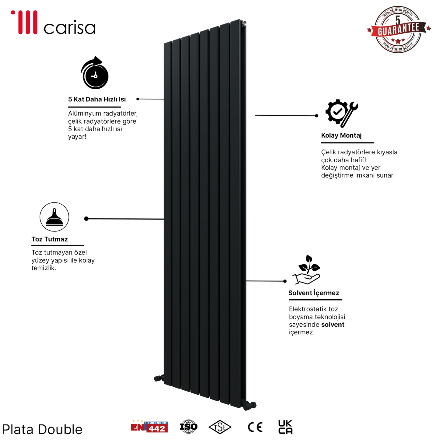 Carisa Plata Dikey Alüminyum Radyatör Modern Tasarım Antrasit