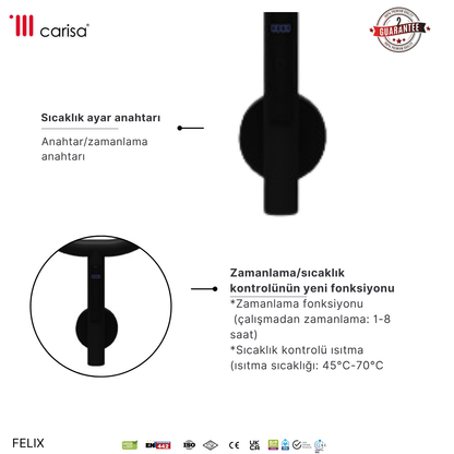Carisa Felix Elektrikli Havlu Isıtıcı, Paslanmaz Çelik – Mat Siyah