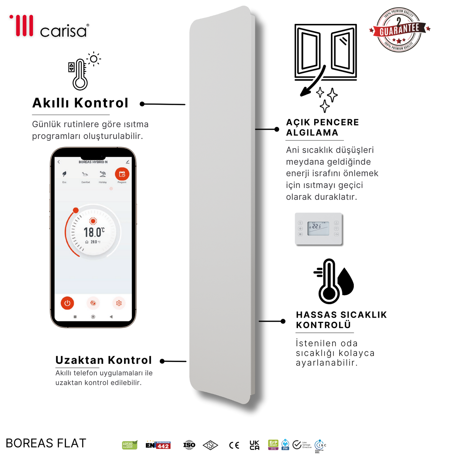 Carisa Boreas Flat Dikey Elektrikli Radyatör Modern Tasarım Beyaz