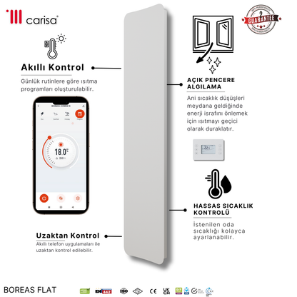 Carisa Boreas Flat Dikey Elektrikli Radyatör Modern Tasarım Beyaz