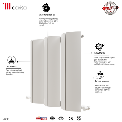 Carisa Nixie Yatay Alüminyum Radyatör Modern Tasarım Beyaz