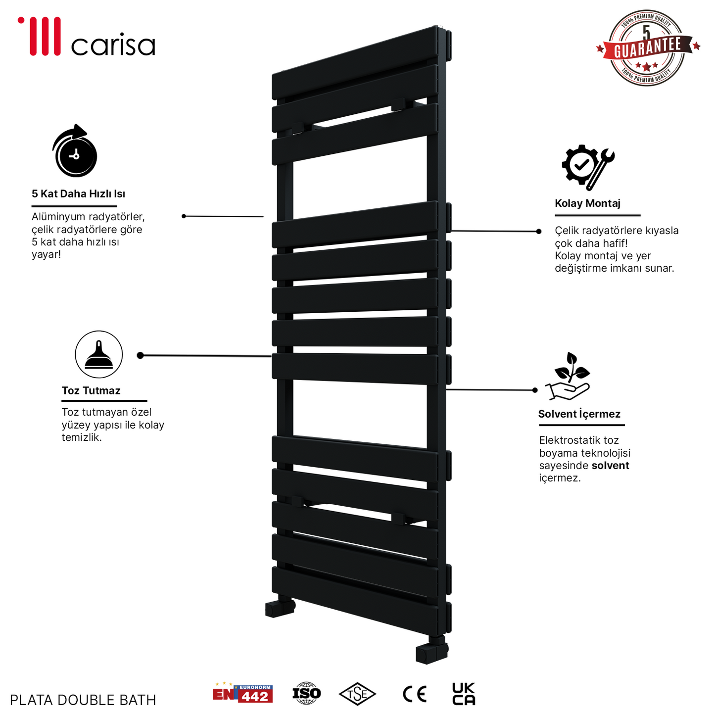 Carisa Plata Double Bath Alüminyum Havlupan Modern Tasarım Siyah