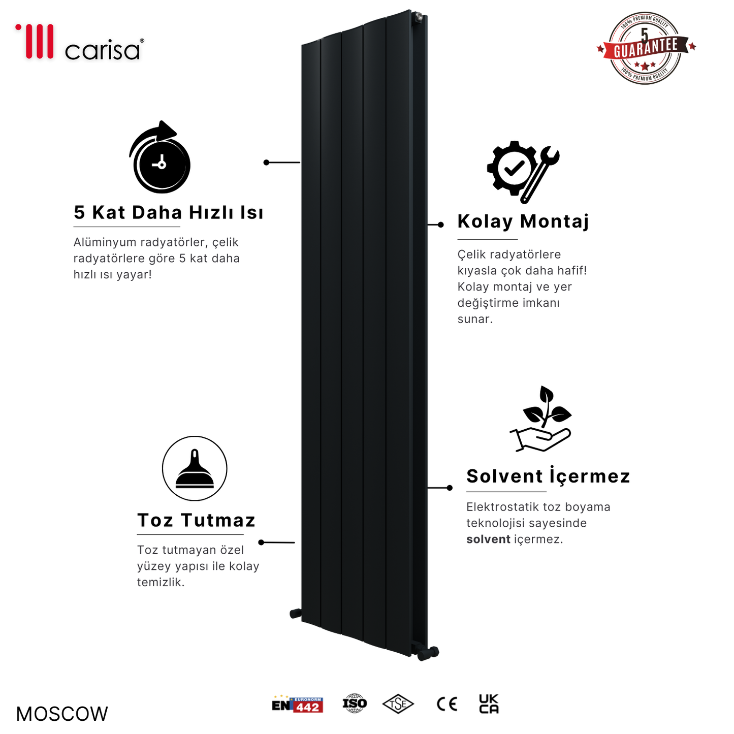 Carisa Moscow Dikey Alüminyum Radyatör Modern Tasarım Antrasit