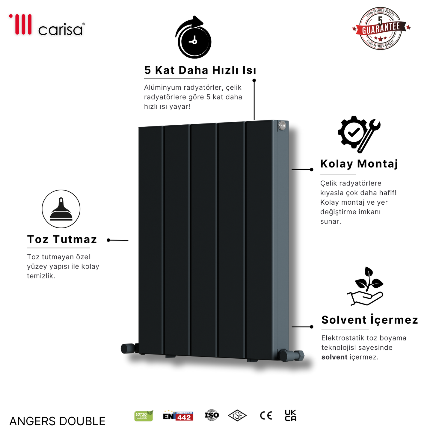 Carisa Angers Yatay Alüminyum Radyatör Modern Tasarım Antrasit