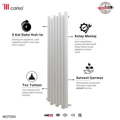 Carisa Motion Dikey Alüminyum Radyatör Modern Tasarım Beyaz