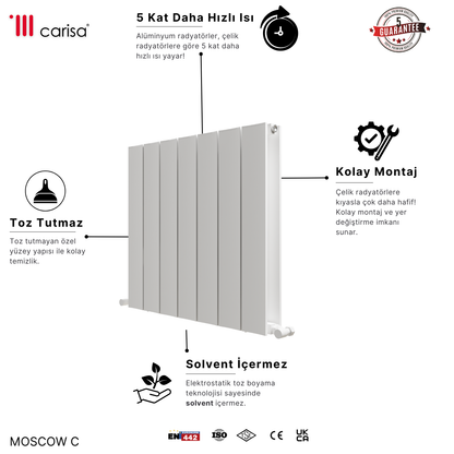 Carisa Moscow C Yatay Alüminyum Radyatör Modern Tasarım Beyaz