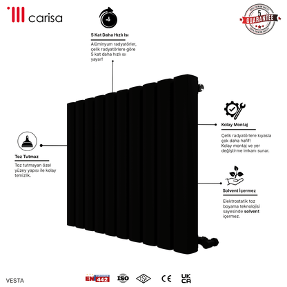 Carisa Vesta Yatay Alüminyum Radyatör Modern Tasarım Siyah