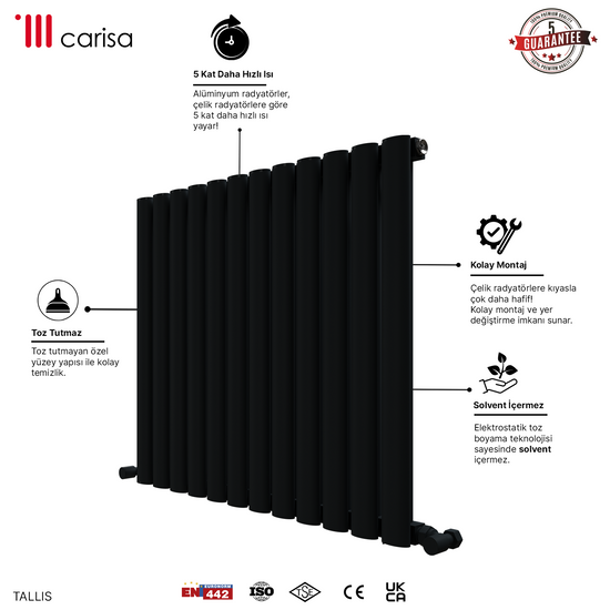 Carisa Tallis Yatay Alüminyum Radyatör Modern Tasarım Antrasit