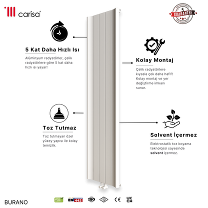 Carisa Burano Dikey Alüminyum Radyatör Modern Tasarım Beyaz