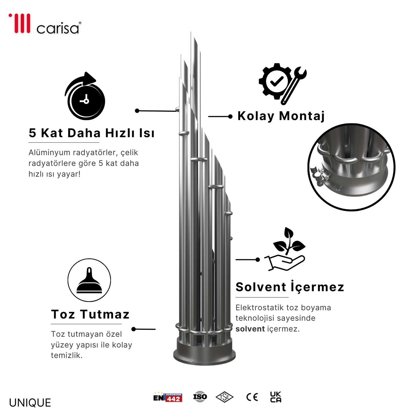 Carisa Unique Dikey Paslanmaz Çelik Radyatör Modern Tasarım Satine