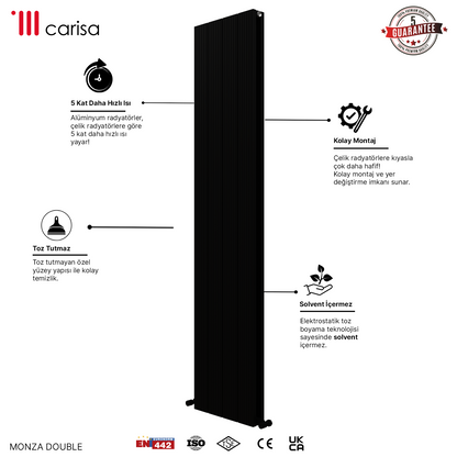 Carisa Monza Double Dikey Alüminyum Radyatör Modern Tasarım Siyah