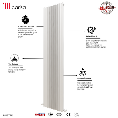 Carisa Pipette Dikey Alüminyum Radyatör Modern Tasarım Beyaz