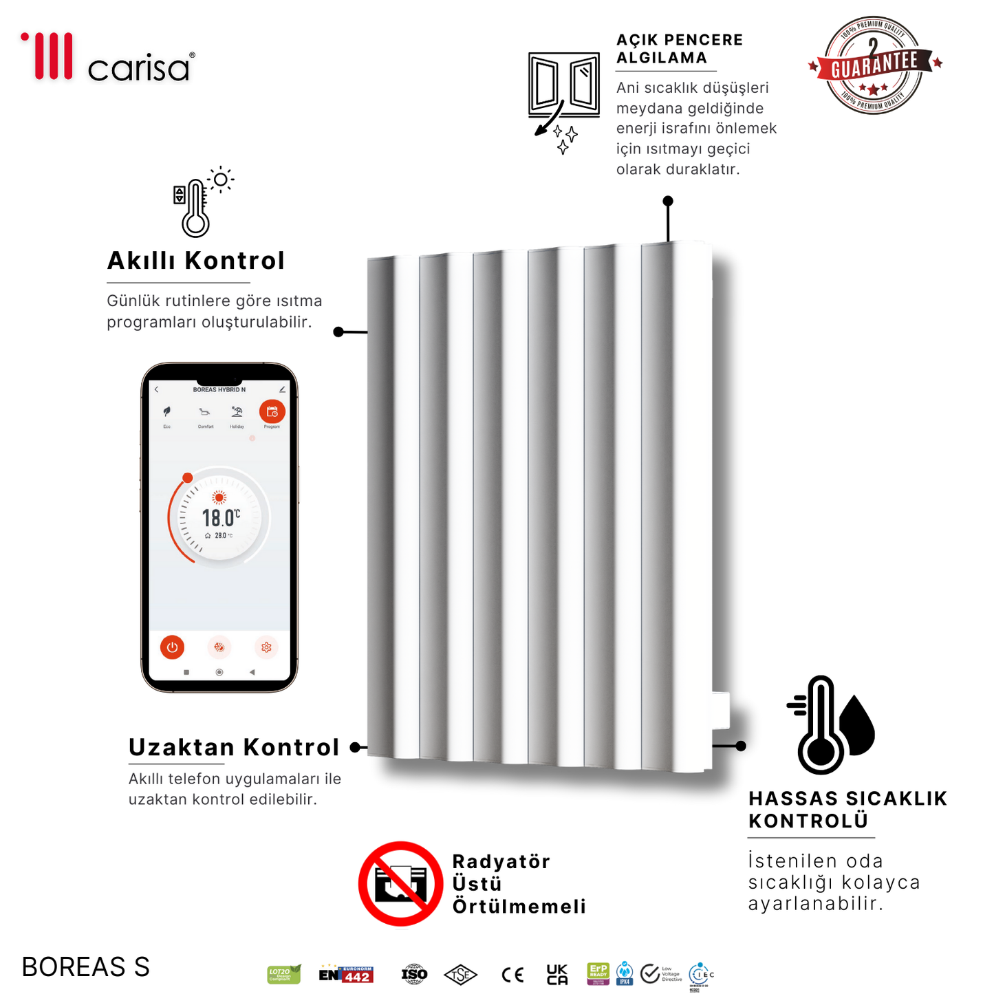 Carisa Boreas S Yatay Elektrikli Radyatör Modern Tasarım Beyaz