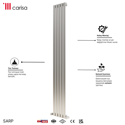 Carisa Sarp Dikey Paslanmaz Çelik Radyatör Modern Tasarım Satine