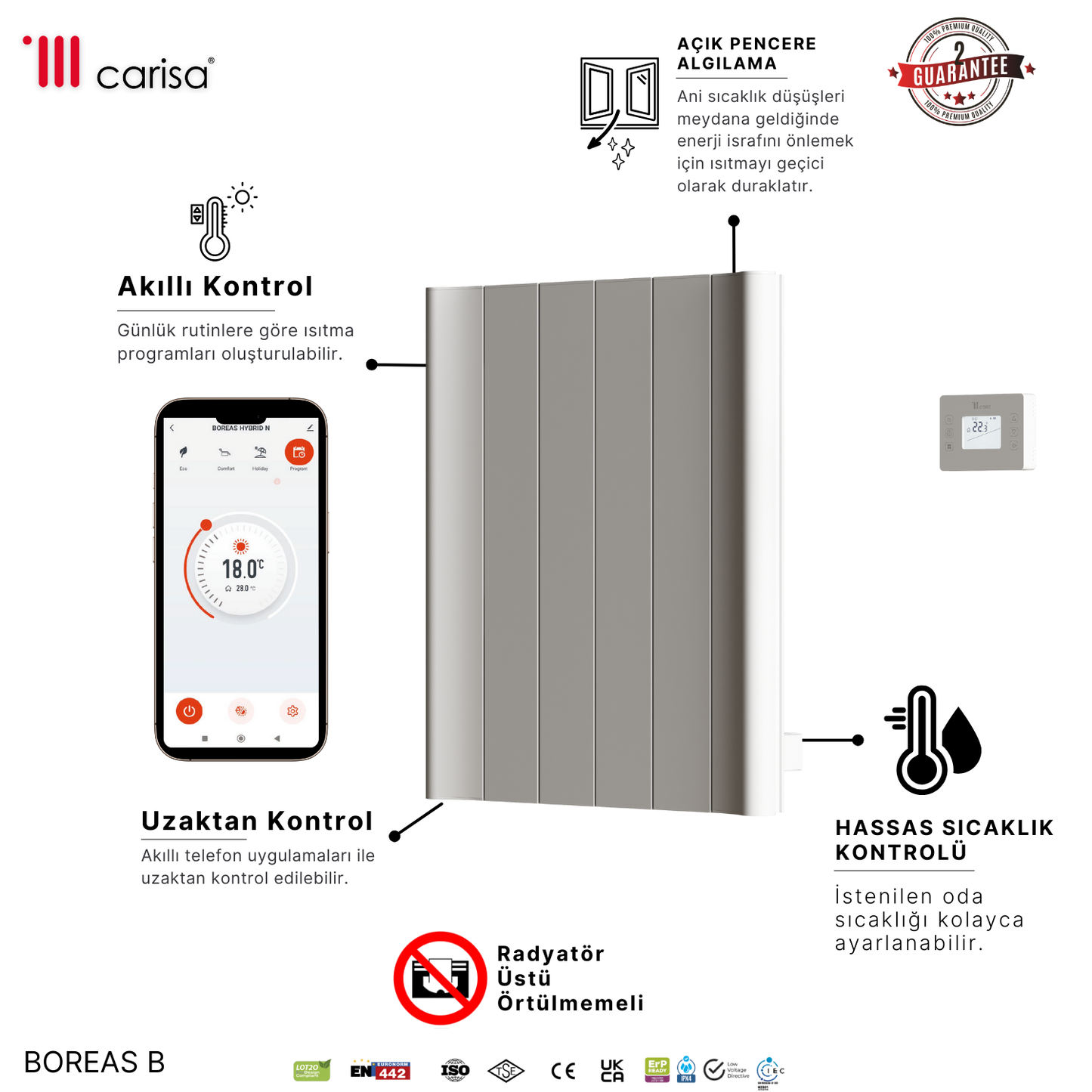 Carisa Boreas B Yatay Elektrikli Radyatör Modern Tasarım Beyaz