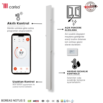 Carisa Boreas Notus S Dikey Elektrikli Radyatör Modern Tasarım Beyaz