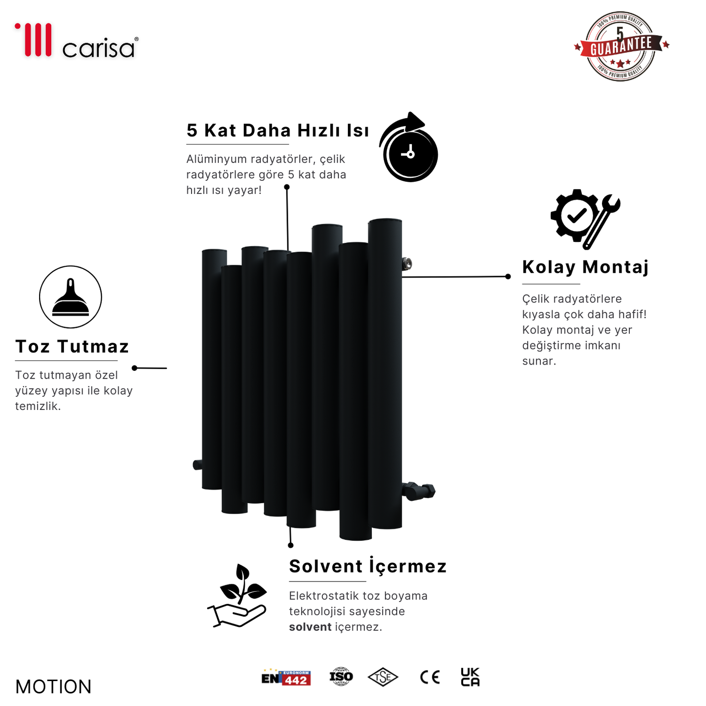 Carisa Motion Yatay Alüminyum Radyatör Modern Tasarım Siyah