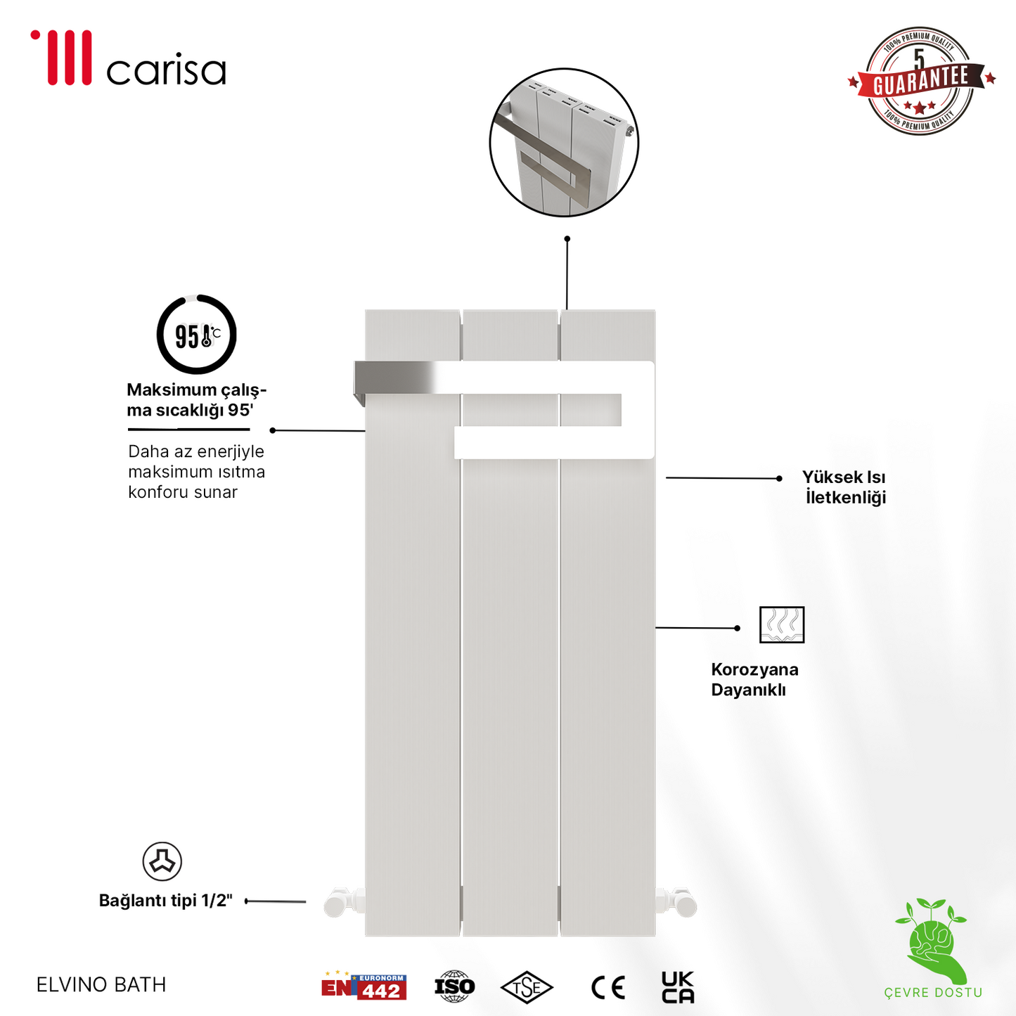 Carisa Elvino Bath Alüminyum Havlupan Modern Tasarım Beyaz