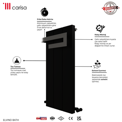 Carisa Elvino Bath Alüminyum Havlupan Modern Tasarım Siyah