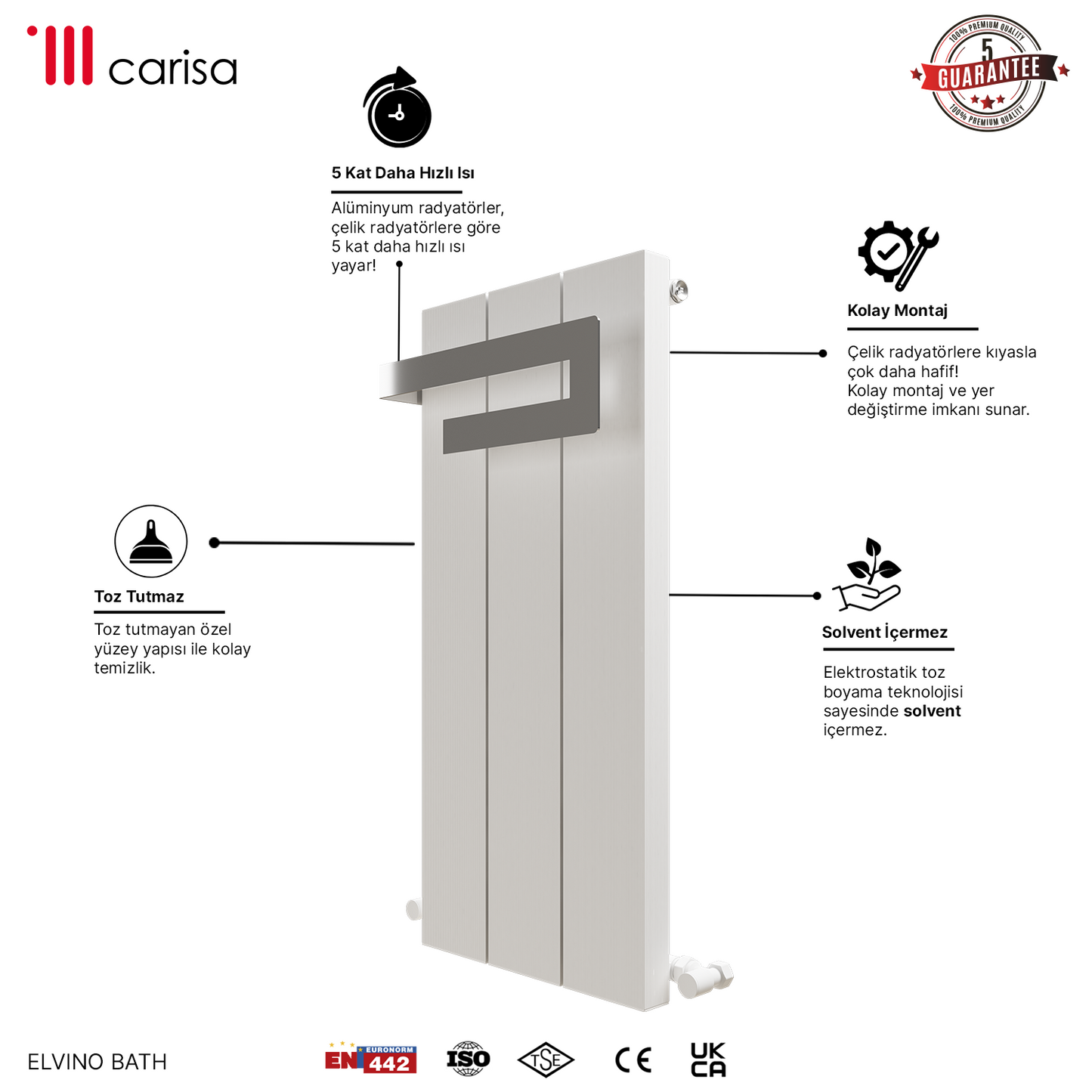 Carisa Elvino Bath Alüminyum Havlupan Modern Tasarım Beyaz