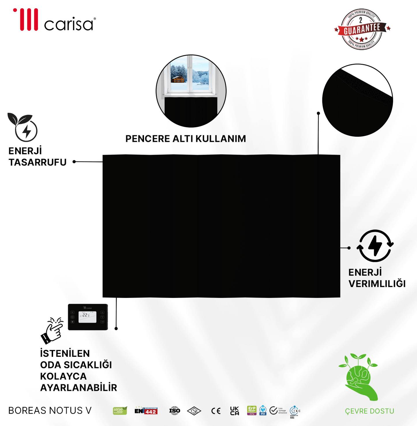 Carisa Notus V Yatay Elektrikli Radyatör Modern Tasarım Siyah