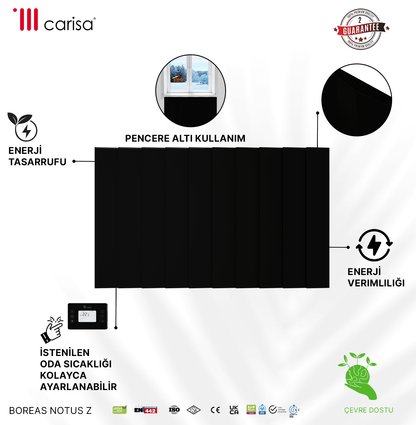 Carisa Notus Z Yatay Elektrikli Radyatör Modern Tasarım Siyah