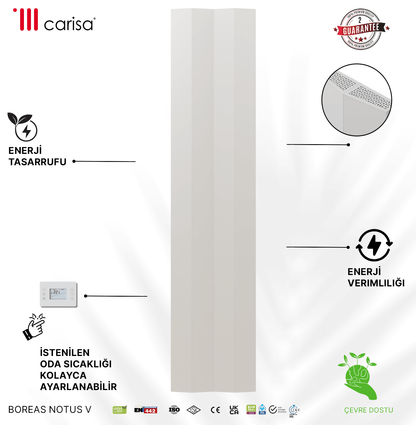 Carisa Notus V Dikey Elektrikli Radyatör Modern Tasarım Beyaz