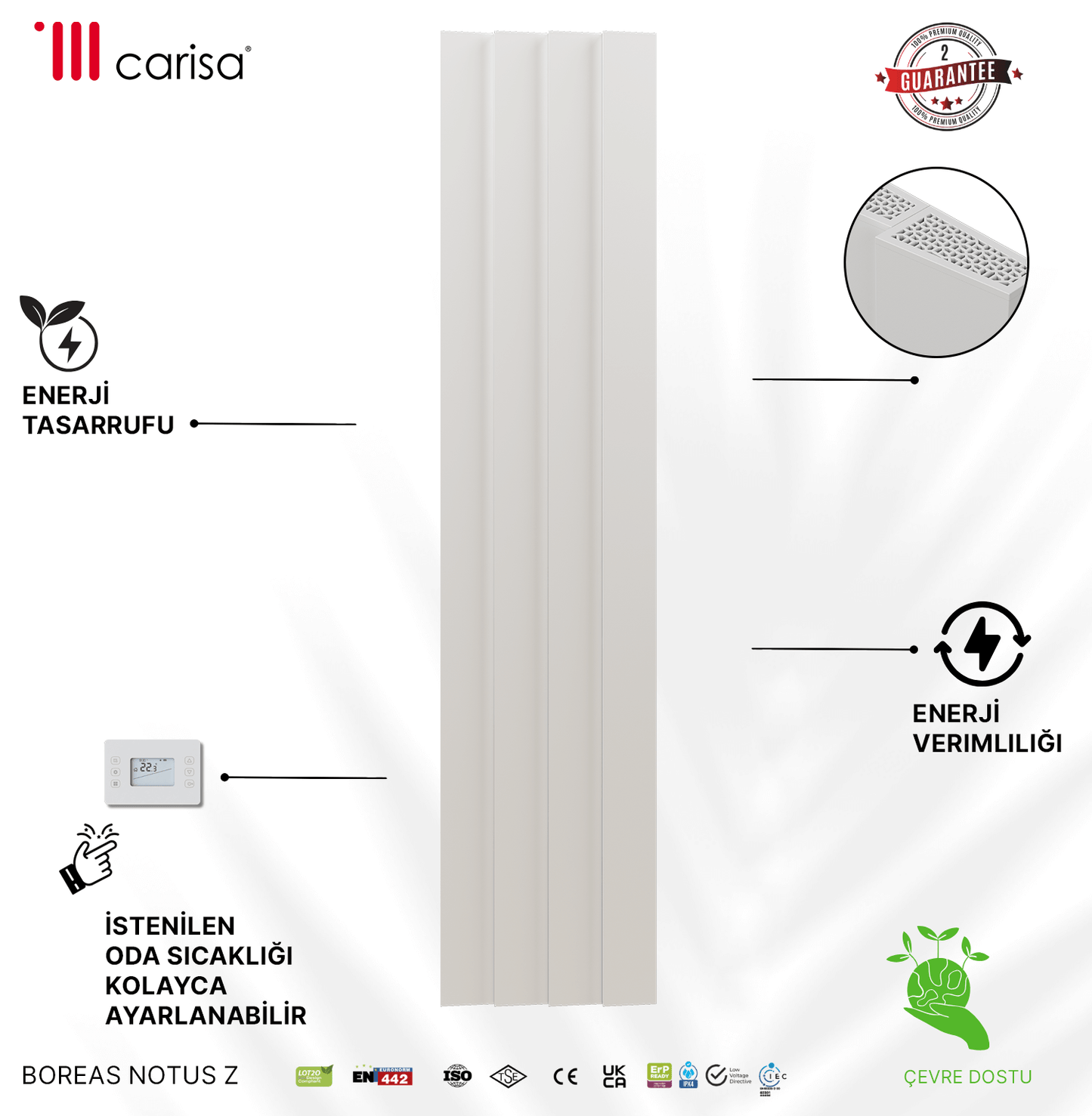 Carisa Notus Z Dikey Elektrikli Radyatör Modern Tasarım Beyaz